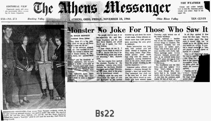 Статья в газете о человеке-мотыльке 1966 года