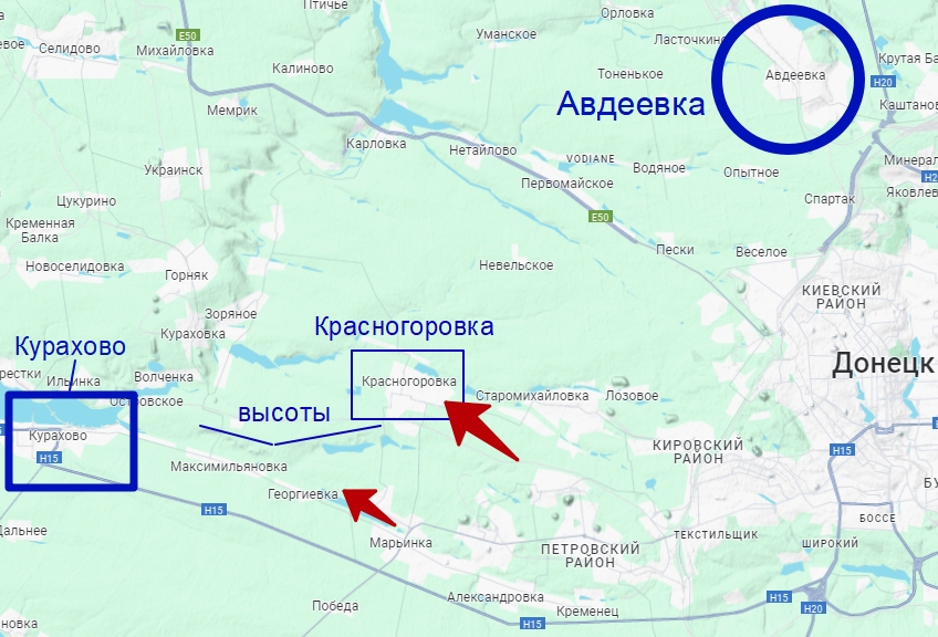 город Красногоровка  на карте боевых действий на Украине