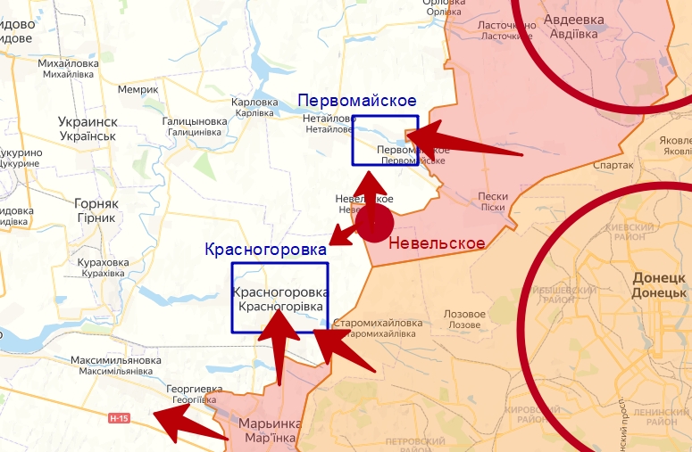 Поселок Невельское, Донецкое напраление фронта. Карта боевых действий