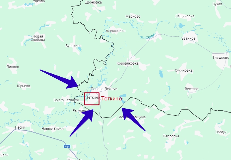 Село Теткино, Курская область. Атака ВСУ на карте
