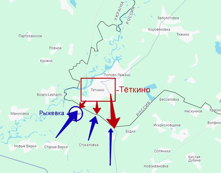 Бои за поселок Тёткино. Направление ударов ВСУ на карте