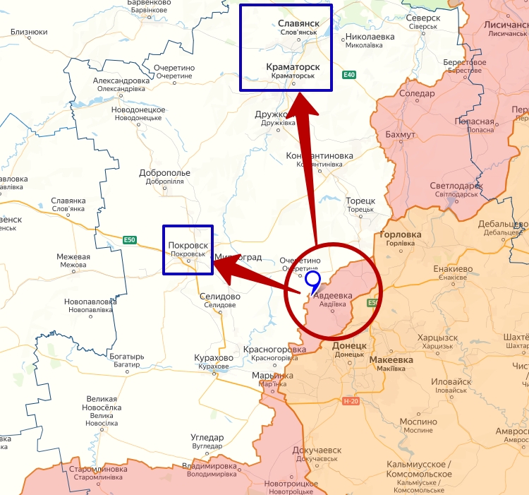 Авдеевское направлении фронта на карте боевых действий спецоперации России на Украине