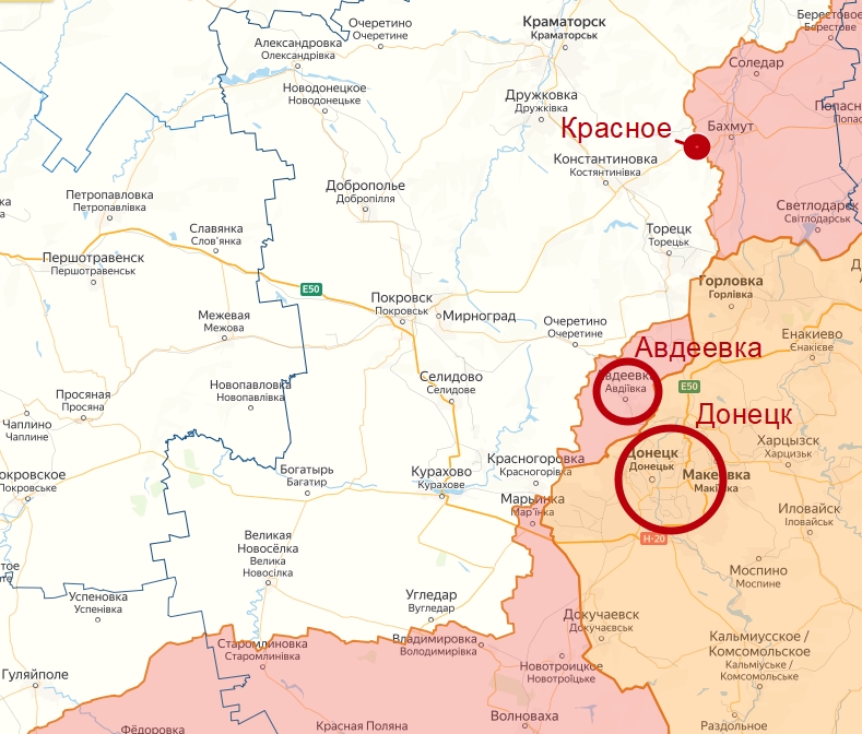 Село Красное (Ивановское) на карте боевых действий
