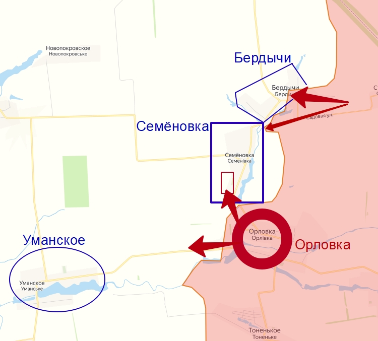 Карта боевых действий за село Семёновка. Авдеевское направление фронта