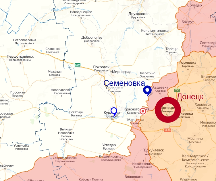 Село Семёновка на карте боевых действий 