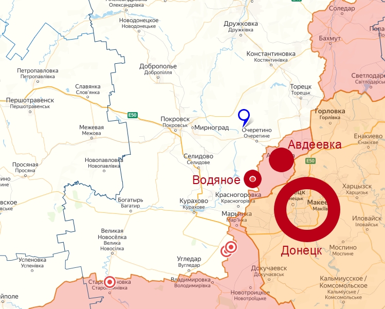 Село Водяное на карте боевых действий спецоперации России на Украине