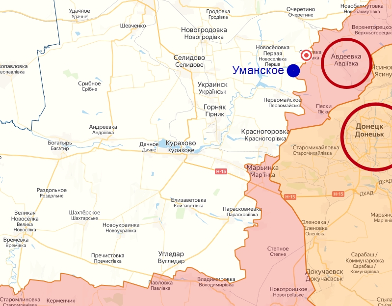 Село Уманское на карте боевых действий