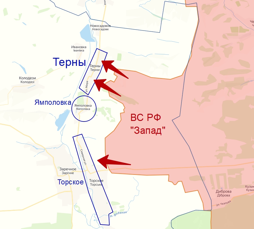 Карта боевых действий в районе села Терны. Краснолиманское направление
