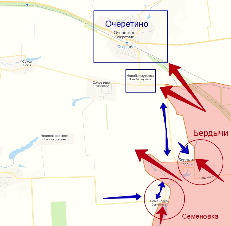 Направление на Очеретино на карте боевых действий в зоне СВО