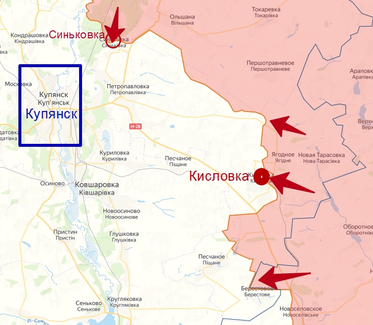 Село Кисловка на карте боевых действий. Купянское направление СВО