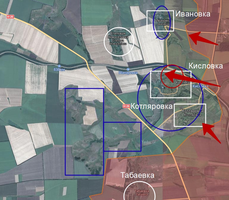 карта боевых действий с селом Кисловка и высотами в районе населенного пункта