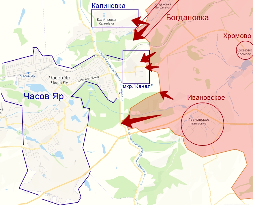Карта боевых действий Часов Ярского направления фронта в зоне спецоперации на Украине