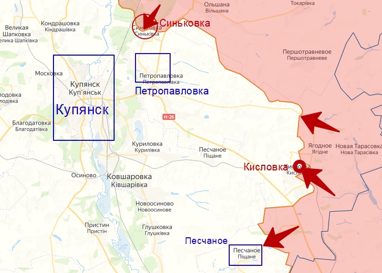 Карта боевых действий на Купянском направлении фронта