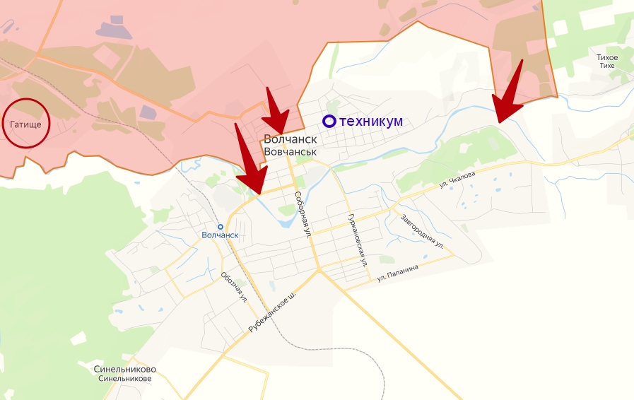 Карта боевых действий в Волчанске. Харьковское направление.