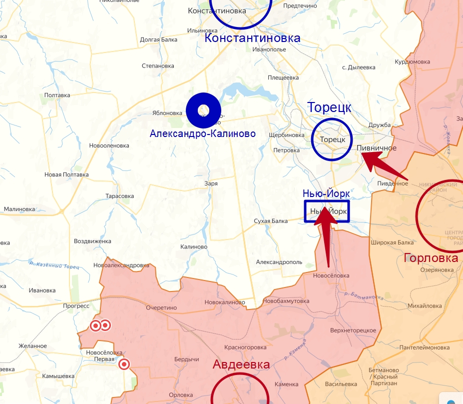 Александро-Калиновское направление СВО на карте с посёлком Нью-Йорк