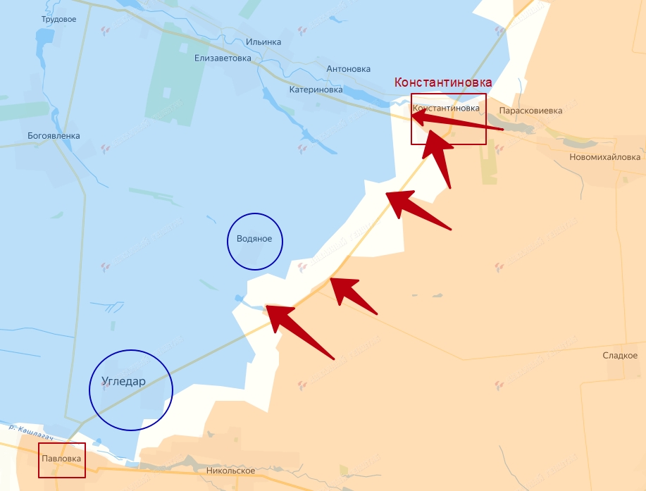 Карта Угледарского направления СВО и Константиновки