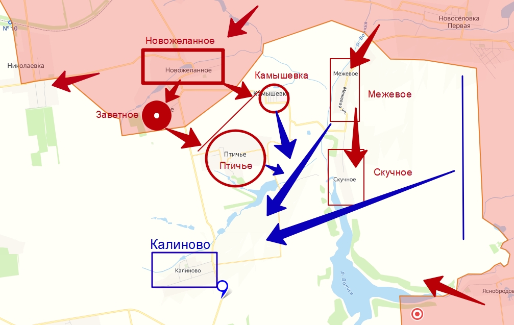 Карта прорыва обороны ВСУ штурмовыми группами ВС РФ в районе реки Волчья