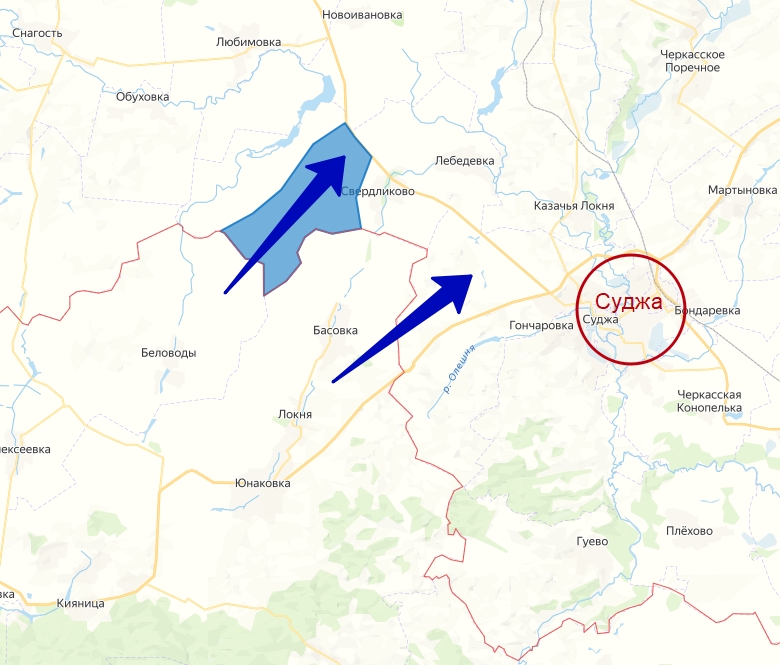 направление удара ВСУ в Курской области на двух участках: юго-восточном и северо-западном