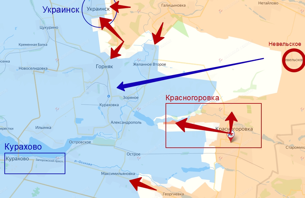 город Красногоровка на карте боевых действий СВО