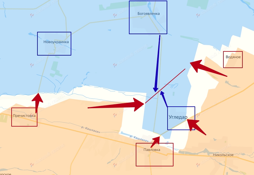 Карта боевых действий в районе Угледара в зоне СВО 