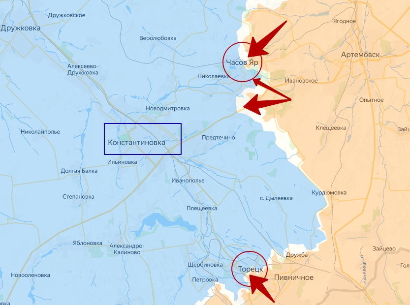 Часов Ярское и Торецкое направление фронта СВО на Украине