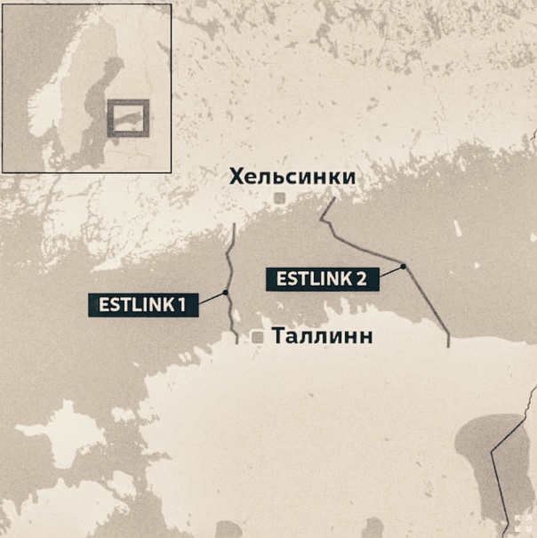 энергетические кабели с Финляндии в Эстонию на карте