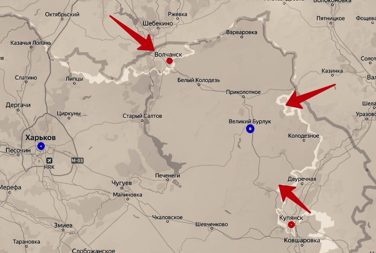 Карта Бурлукского направления в зоне СВО в Харьковской области