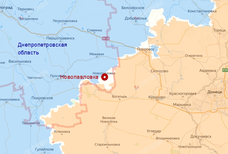 Новопавловка Днепропетровской области на карте спецоперации России на Украине