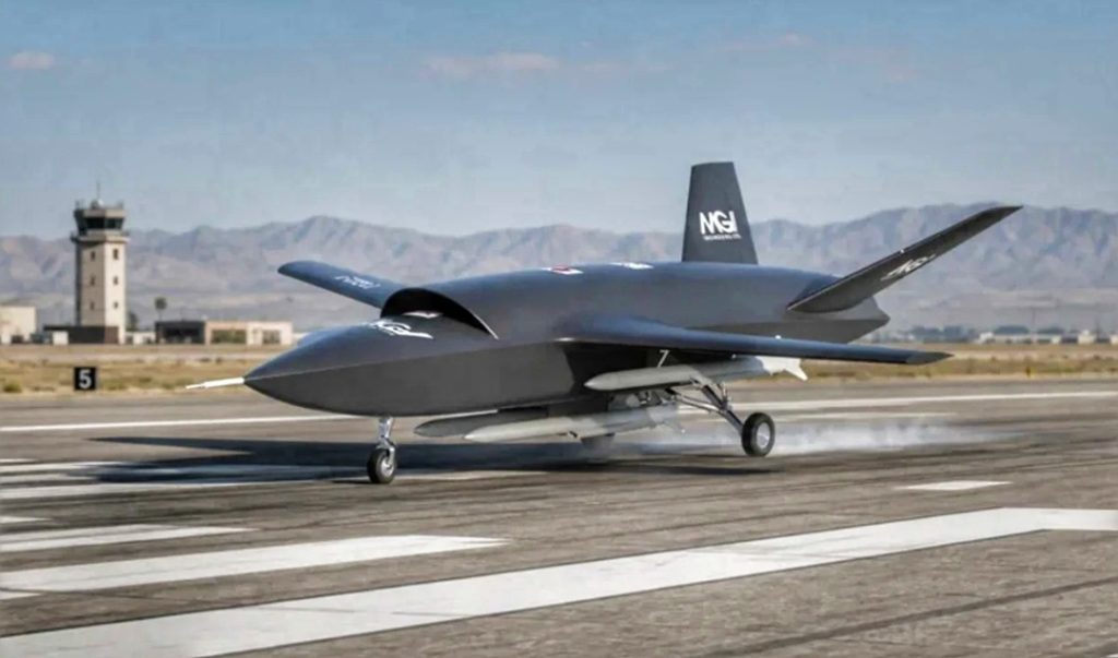 MGI T-022 Vortex с ракетами садится на взлетно-посадочную полосу.