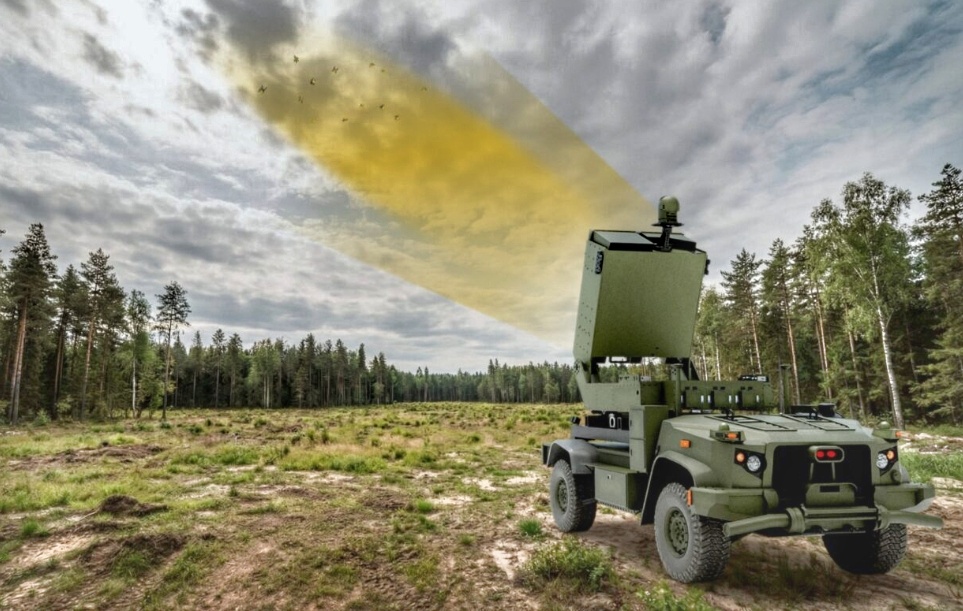 Микроволновый боевой излучатель Leonidas на базе автомобиля JLTV ROGUE.