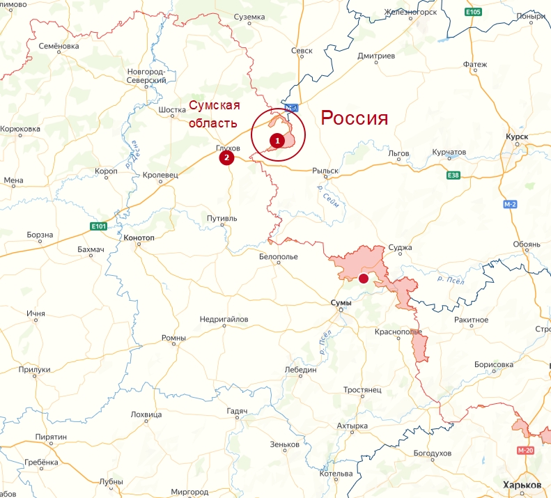 Глуховское направление на карте СВО с селом Уланово на 28 сентября 2026 года.