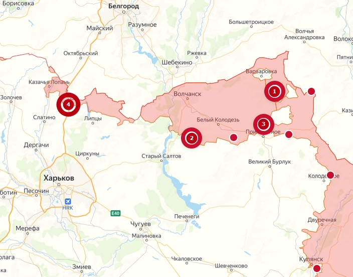 Участки продвижения ГрВ "Север" ВС РФ в Харьковской области на 10 октября 2026 года.