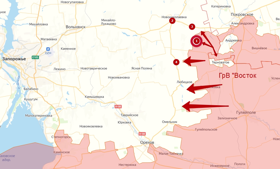 Восточно-Запорожское направление СВО с селом Голубково. Карта на 6 октября 2026 года.