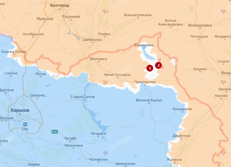 Населенные пункты Грачёвка и Сердобино на карте Резниковского котла в Харьковской области.