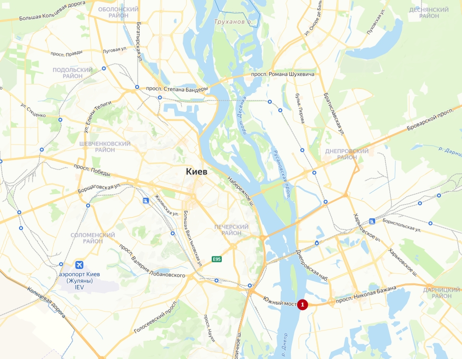 мост "Южный" на карте Киева.